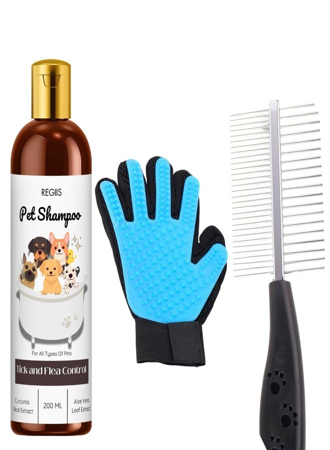 شامبو للحيوانات الأليفة لمكافحة القراد والبراغيث، مكونات طبيعية مع مستخلص الكركم والصبار، 200 مل، لجميع أنواع الحيوانات الأليفة (عبوة من 3 قطع) - Image 1